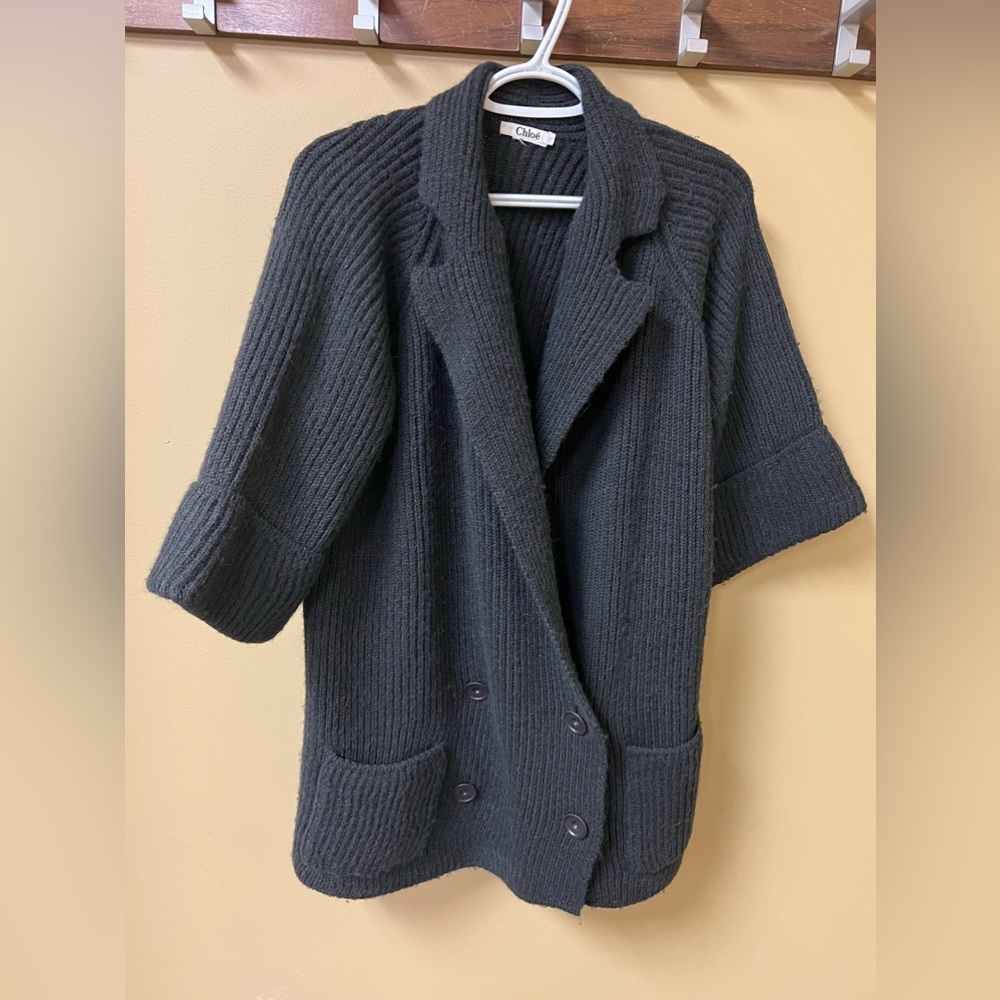 Chloe Wool and Alpaca Gray Button Cardigan as Worn By Jessica Simpson